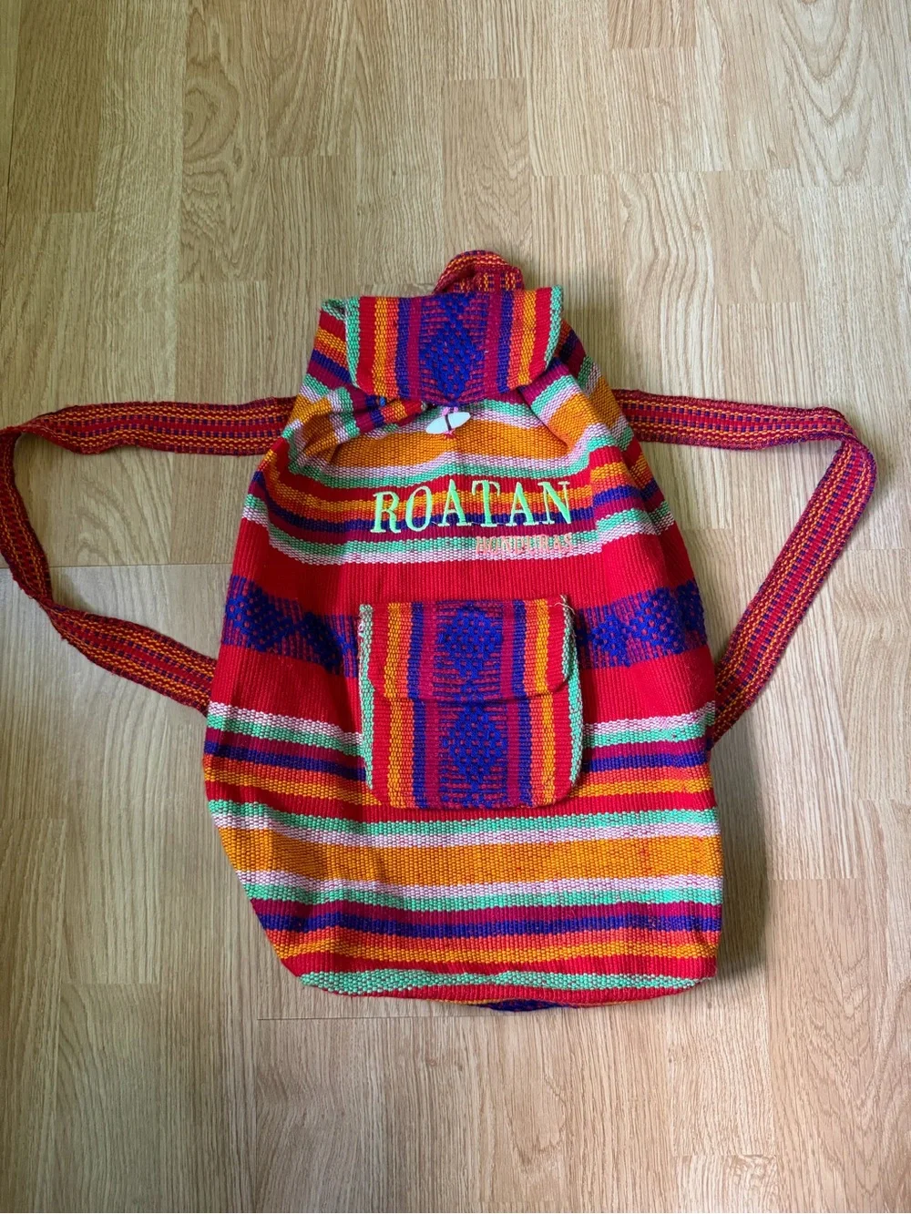 Multicolor Hand Woven Backpack from Roatan Hondura - Vibrant Striped Travel Pack